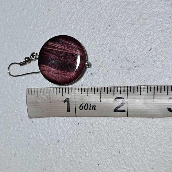 Elegant Round Burgundy Dangle Earrings Simple Minimalistic Fashion Jewelry Women - Picture 2 of 2